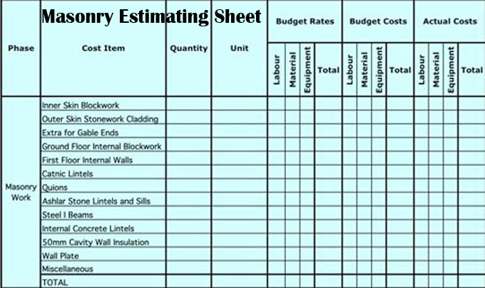 The Complete Guide to Masonry Estimator Sheet