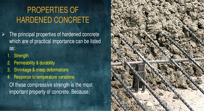 Some vital characteristics of concrete in fresh and hardened state