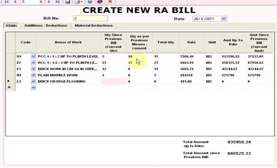 A Software for running account billing of Civil Engineering item rate contracts