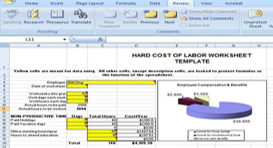 Hard Cost Estimating of Labor Worksheet