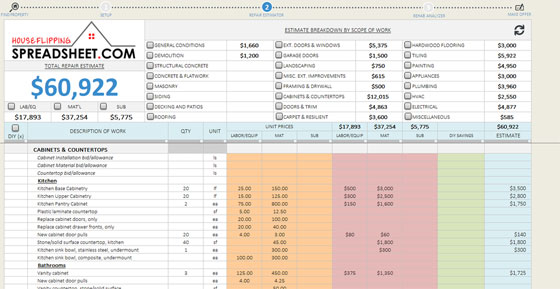 Repair Cost Estimator - Resetting the Spreadsheet