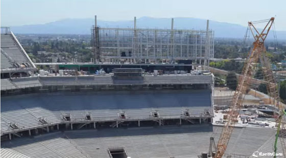 time-lapse construction video on a technologically advanced stadium