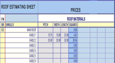 Roof Estimating Sheets